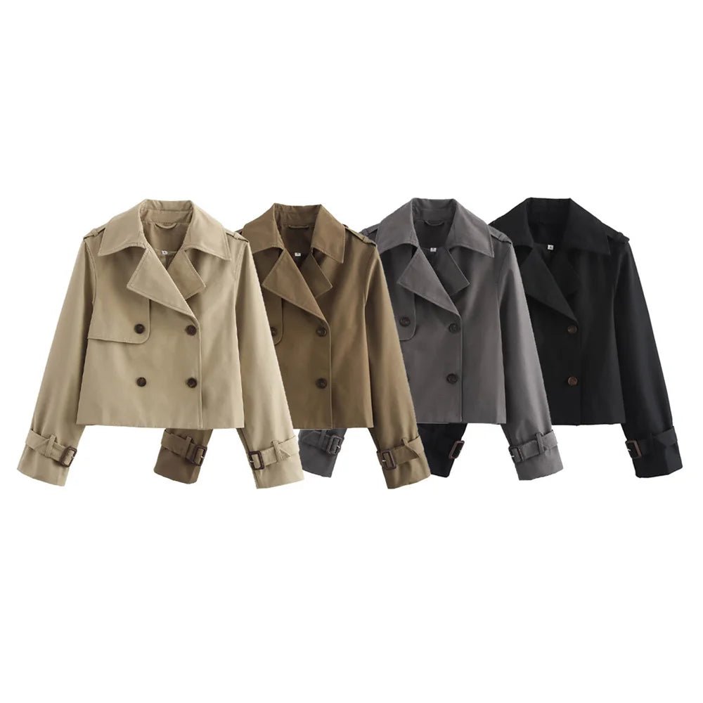 Cropped Trench Coat Double Breasted Lapel — Quiet Luxury Old Money Style - BaeSprout.com
