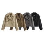 Cropped Trench Coat Double Breasted Lapel — Quiet Luxury Old Money Style - BaeSprout.com