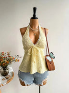 Lace Trim Halter Top Tie - Back Textured — Coquette Beach & Festival - BaeSprout.com