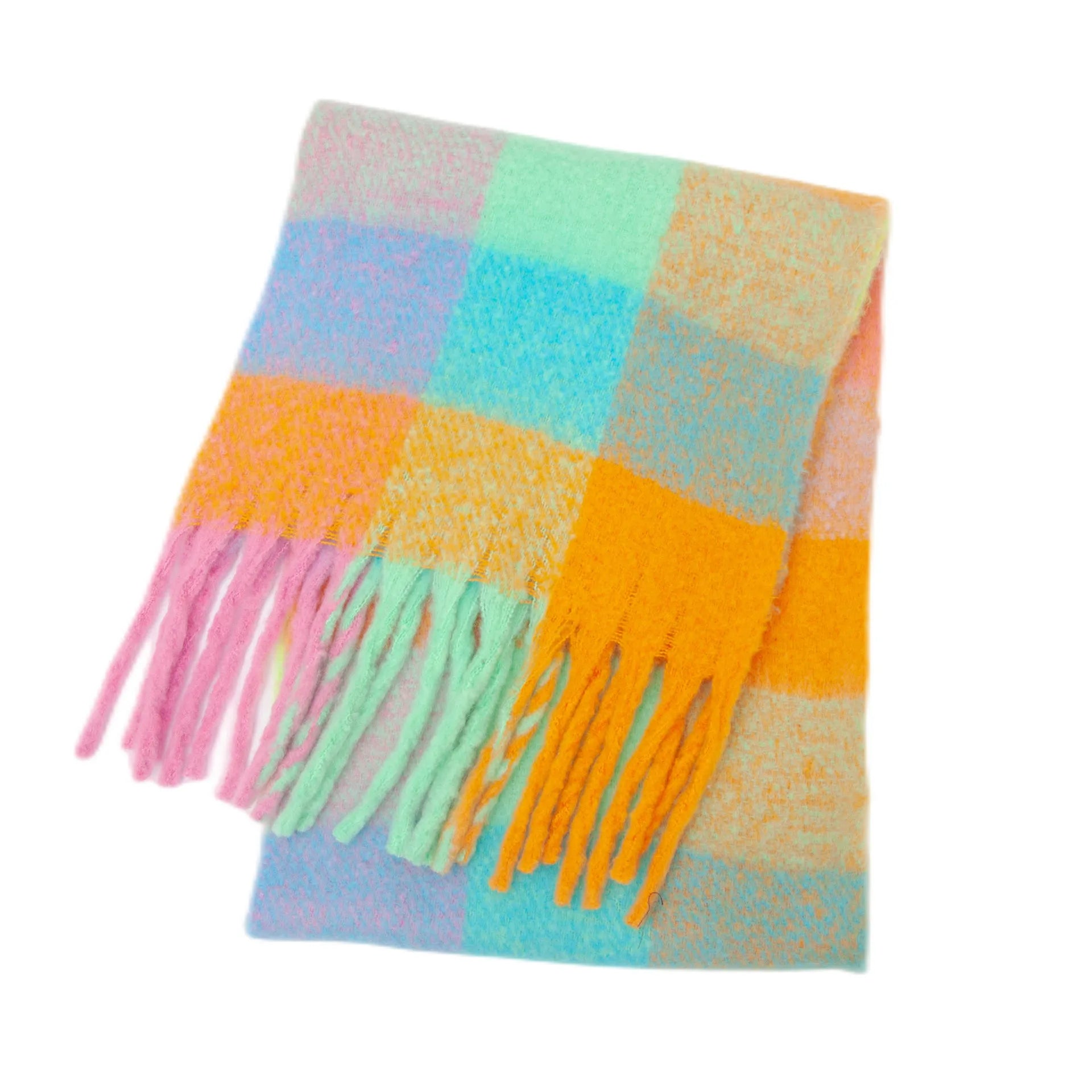 Fuzzy Color Block Tassel Scarf — Y2K Indie Winter Style - BaeSprout.com