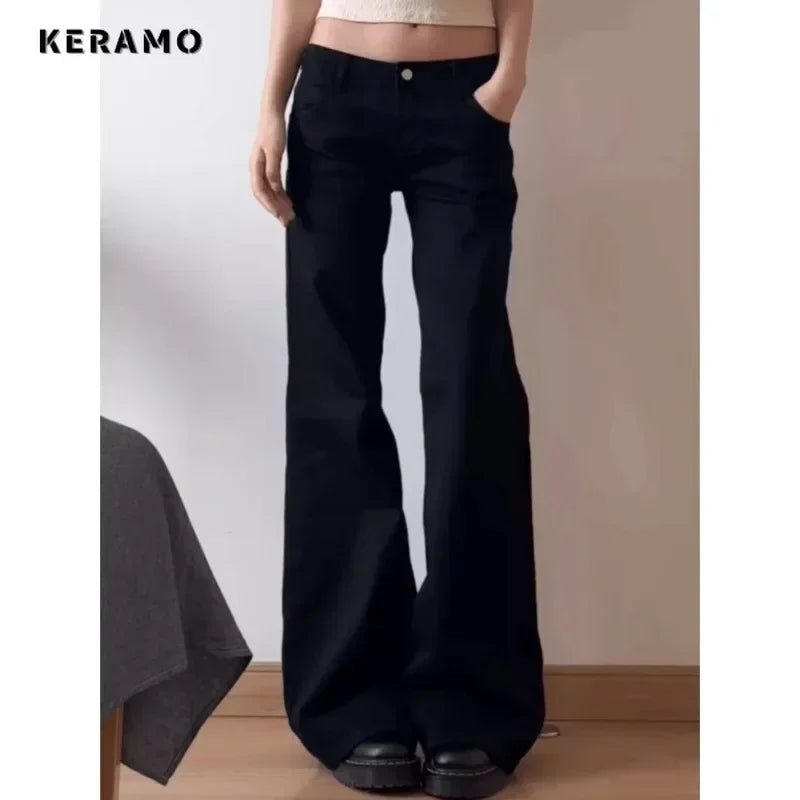 Black Flare High Waist Jeans with Washed Finish — Y2K Grunge - BaeSprout.com