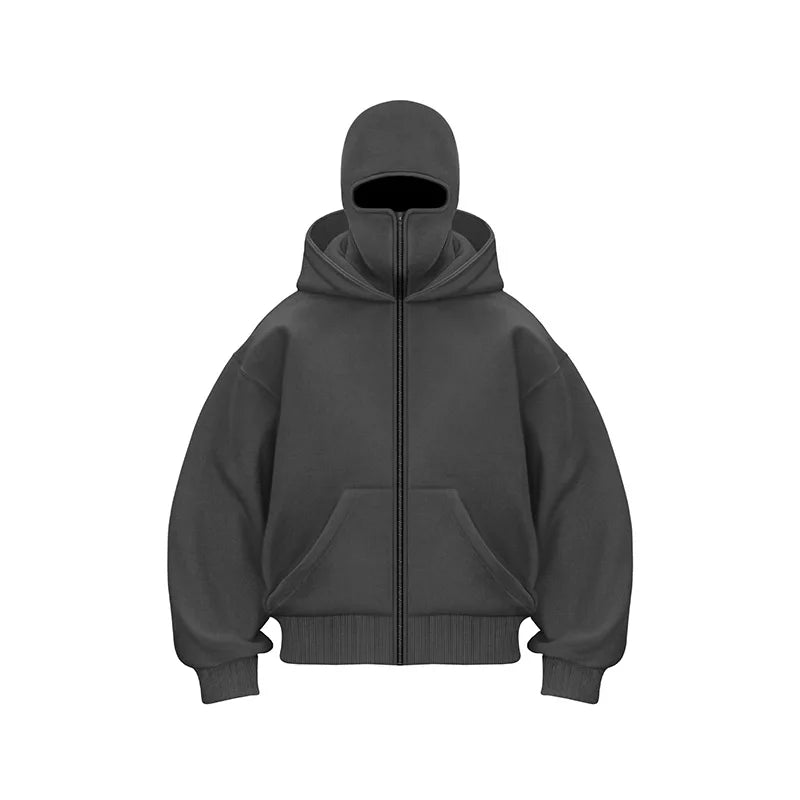 Balaclava Hood Oversized Zip - Up Hoodie — Y2K Goth Street - BaeSprout.com