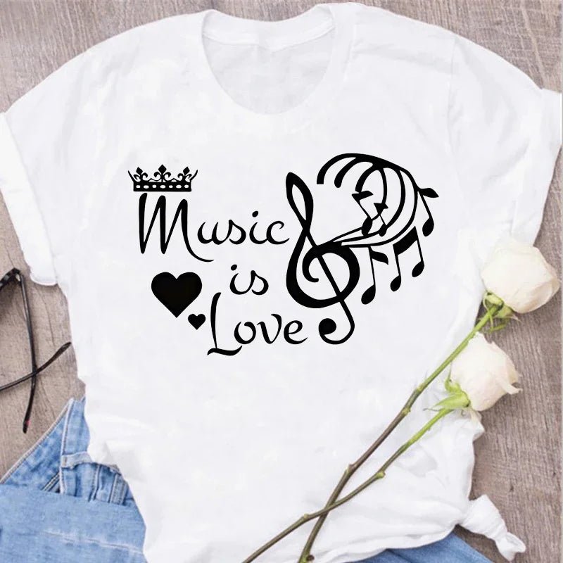 Music Heartbeat Graphic Tee Short Sleeve — Indie Alt & Harajuku Style - BaeSprout.com