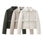 Cropped Zip - Up Jacket Collared Patch Pocket — Quiet Luxury Old Money - BaeSprout.com
