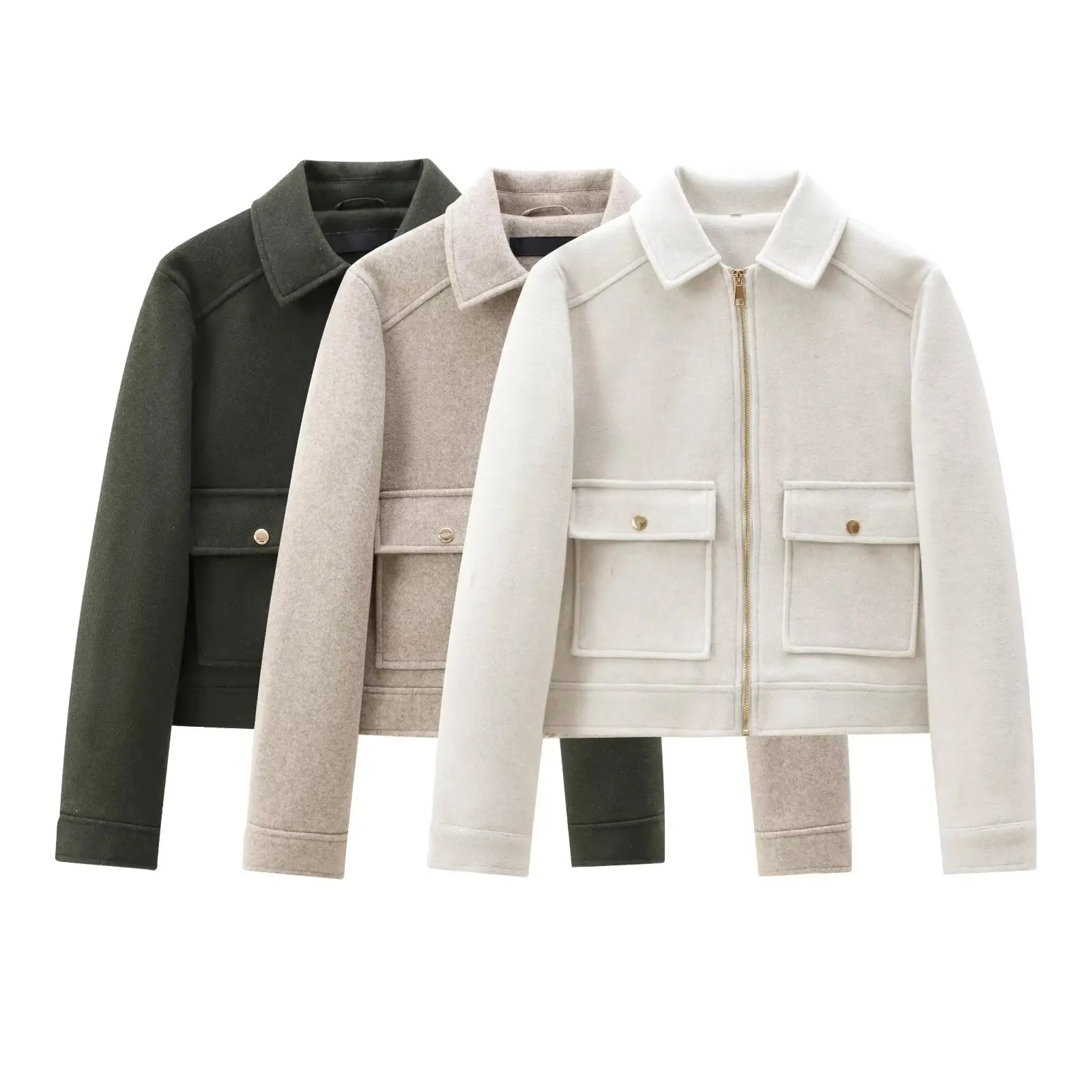 Cropped Zip - Up Jacket Collared Patch Pocket — Quiet Luxury Old Money - BaeSprout.com