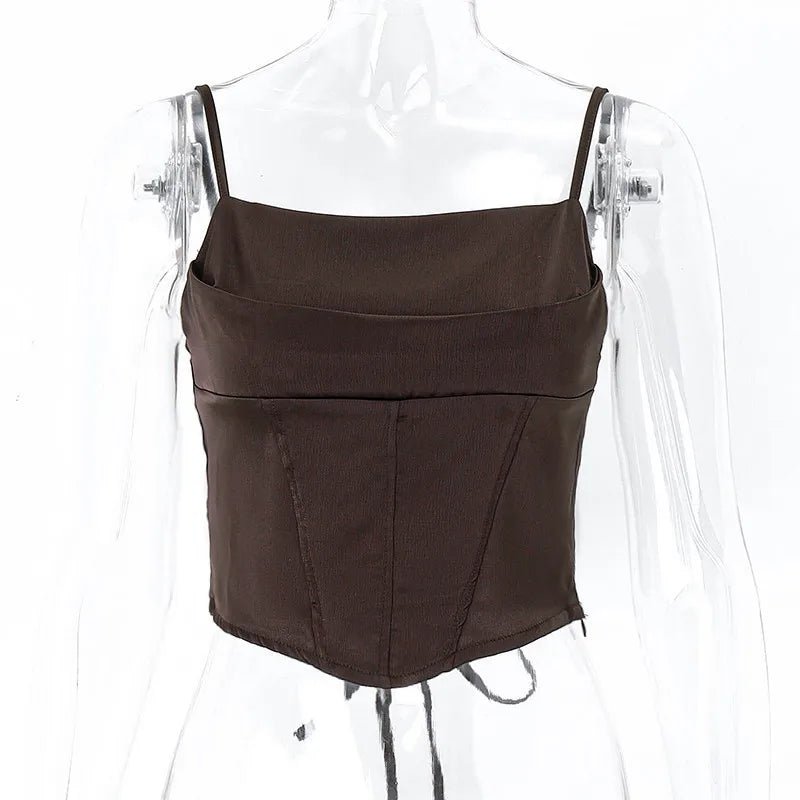 Satin Corset Crop Top Spaghetti Strap Lace - Up — Y2K Baddie Night Out - BaeSprout.com