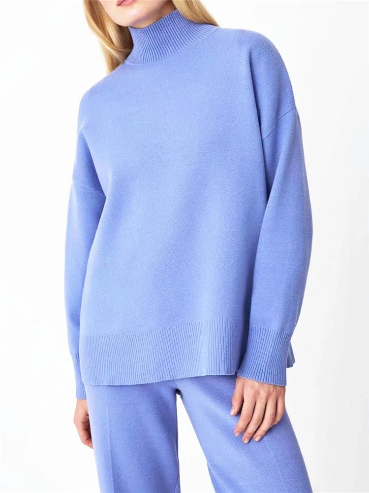 Knit Turtleneck Sweater Wide Leg Pants Set Two Piece — Quiet Luxury - BaeSprout.com