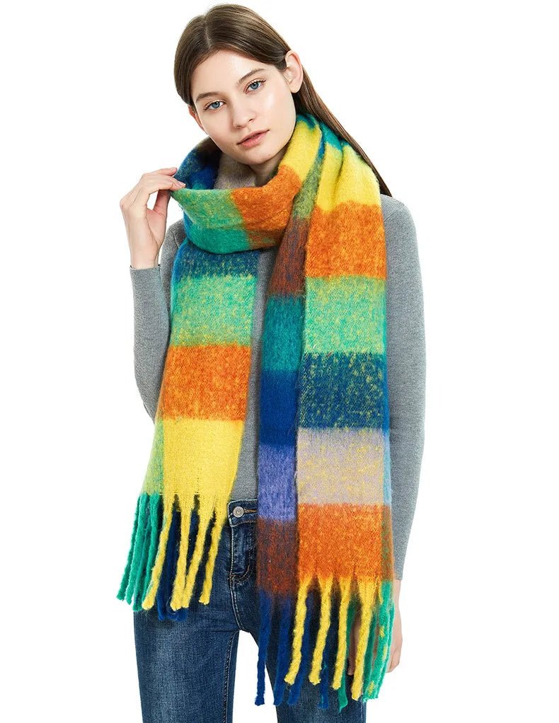 Fuzzy Color Block Tassel Scarf — Y2K Indie Winter Style - BaeSprout.com