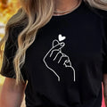 Finger Heart Graphic Tee Crew Neck Short Sleeve — K - Pop Indie Casual - BaeSprout.com