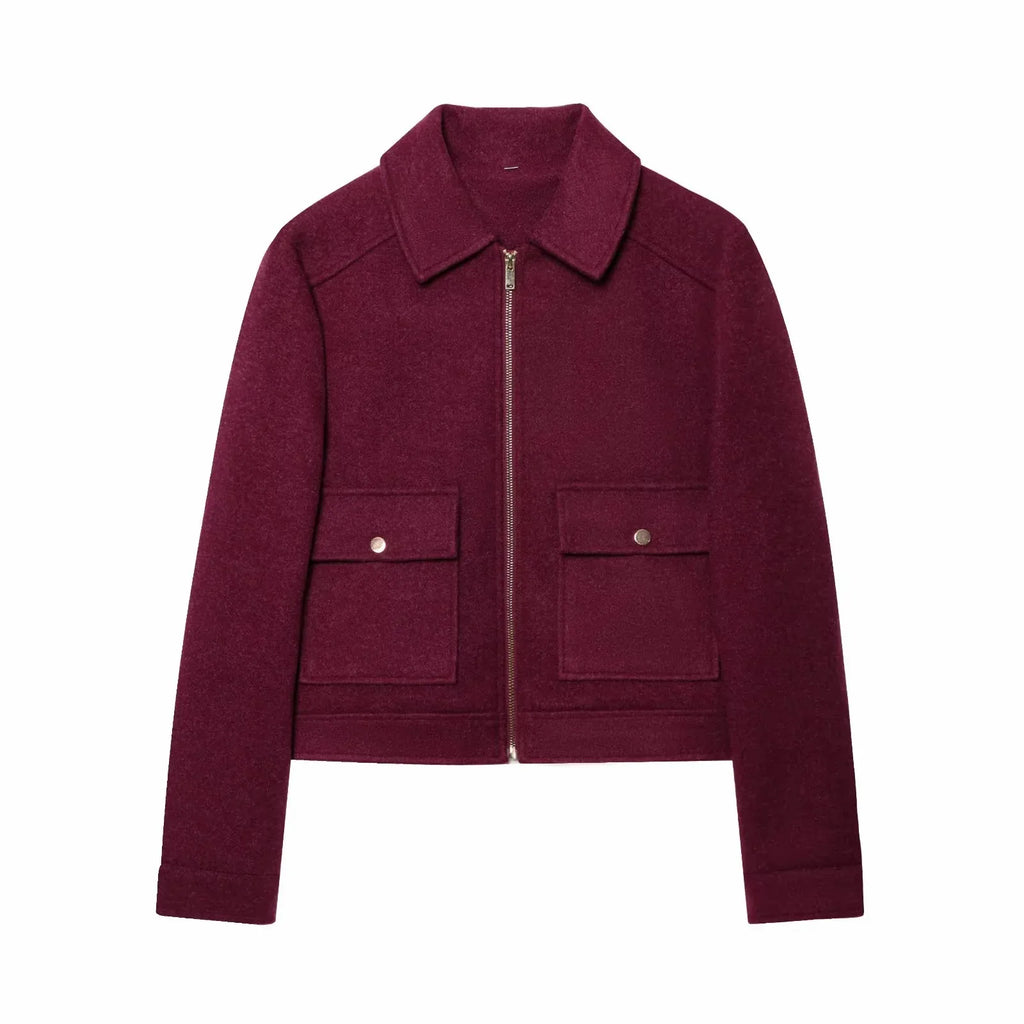 Cropped Zip - Up Jacket Collared Patch Pocket — Quiet Luxury Old Money - BaeSprout.com