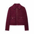 Cropped Zip - Up Jacket Collared Patch Pocket — Quiet Luxury Old Money - BaeSprout.com