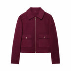 Cropped Zip - Up Jacket Collared Patch Pocket — Quiet Luxury Old Money - BaeSprout.com