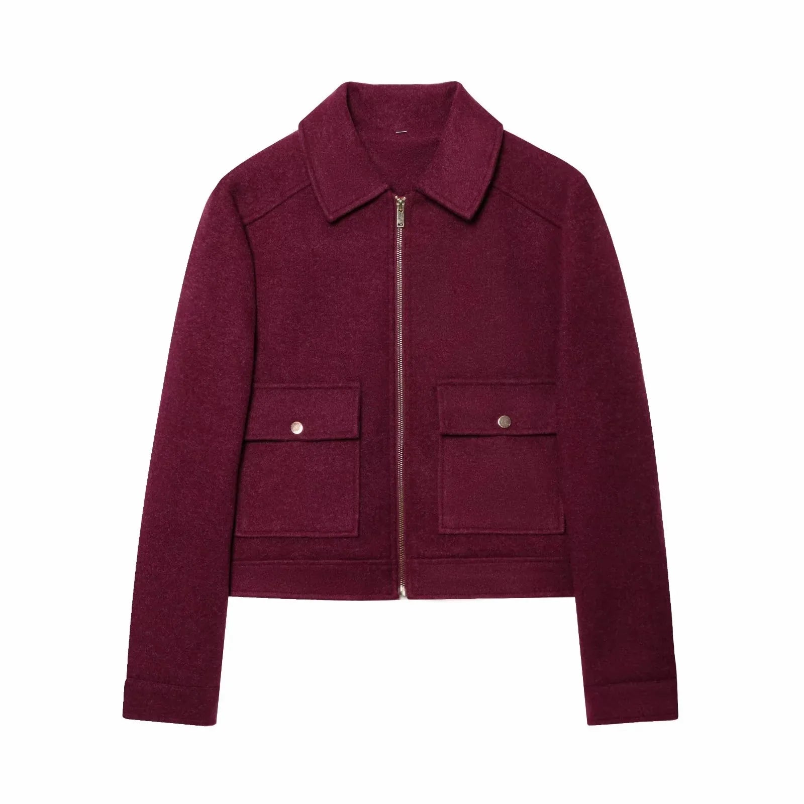 Cropped Zip - Up Jacket Collared Patch Pocket — Quiet Luxury Old Money - BaeSprout.com
