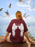 Angel Wings Back Graphic Oversized Tee with Short Sleeves — Y2K Grunge - BaeSprout.com