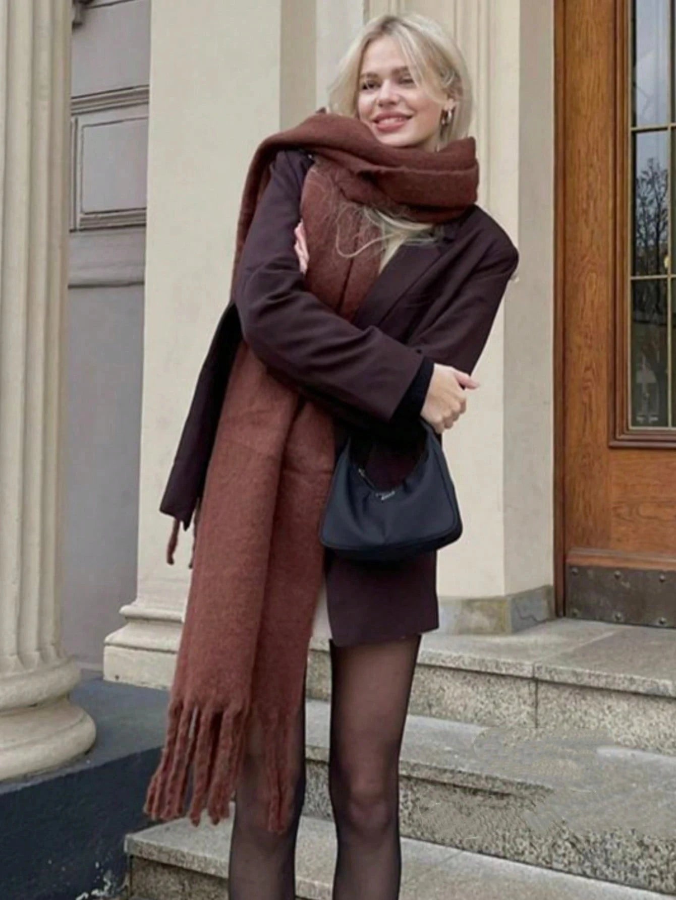 Solid Fuzzy Oversized Scarf Long Tassel Wrap — Quiet Luxury Winter - BaeSprout.com