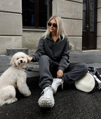 Crop Half - Zip Sweatsuit Set Two Piece Oversized — Clean Girl Loungewear - BaeSprout.com