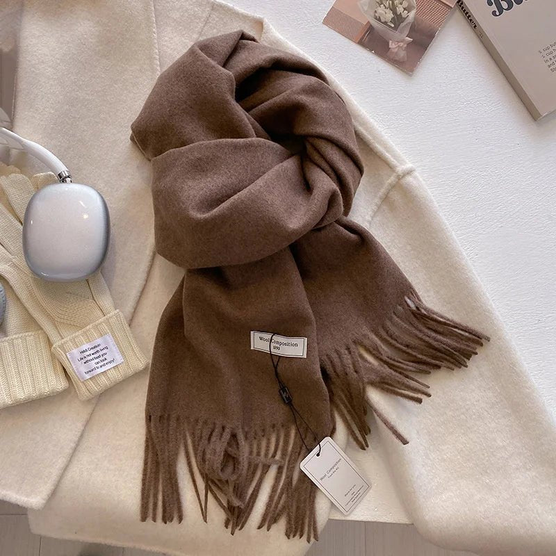 Cashmere Feel Tassel Scarf Oversized Wrap — Quiet Luxury Winter Essential - BaeSprout.com