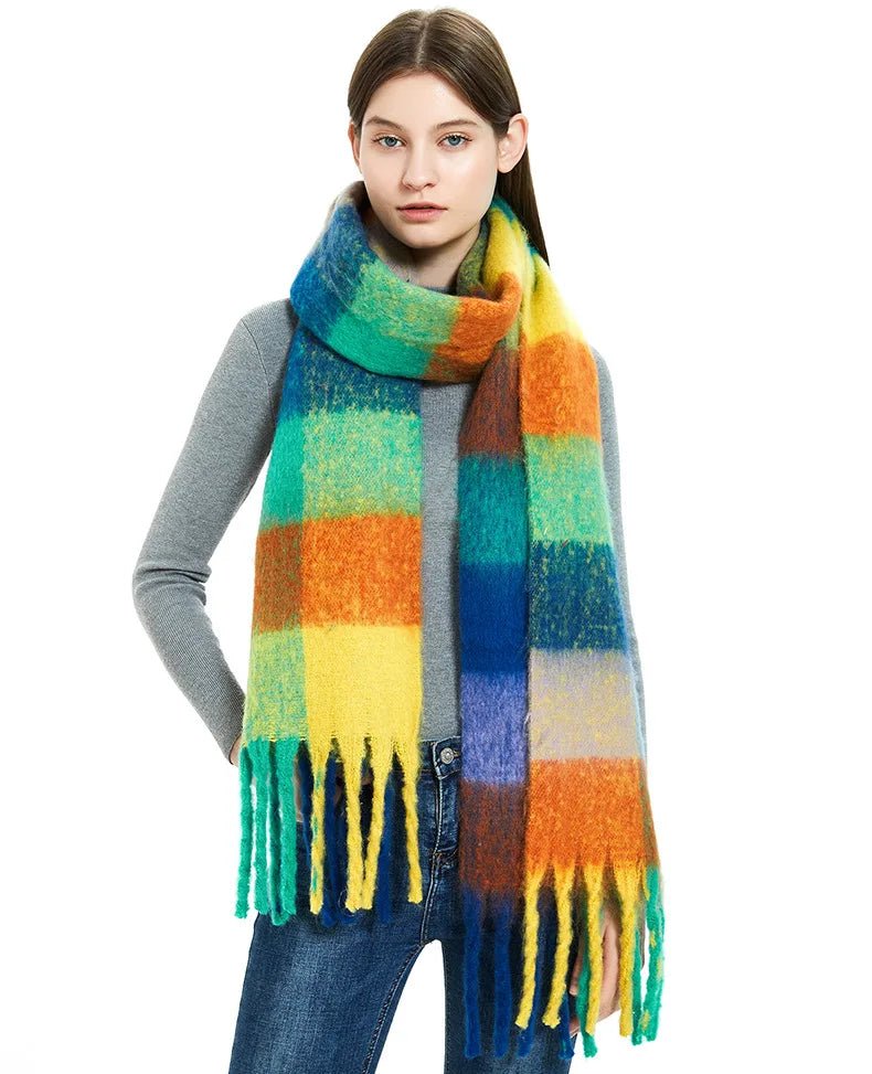 Fuzzy Color Block Tassel Scarf — Y2K Indie Winter Style - BaeSprout.com
