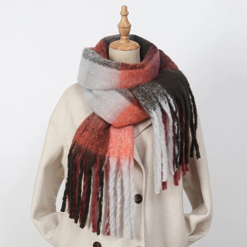Fuzzy Color Block Tassel Scarf — Y2K Indie Winter Style - BaeSprout.com