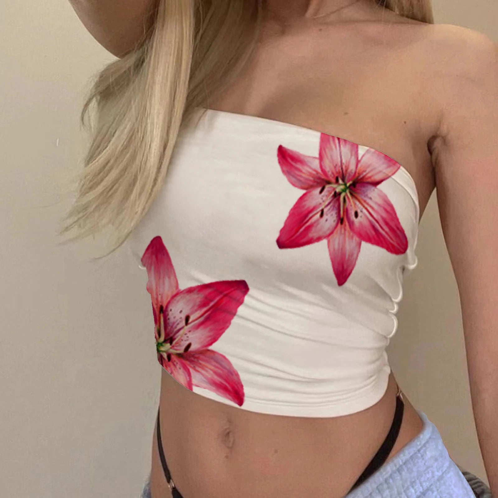 Wildflower Print Tube Top Strapless Ruched — Y2K Indie & Streetwear - BaeSprout.com