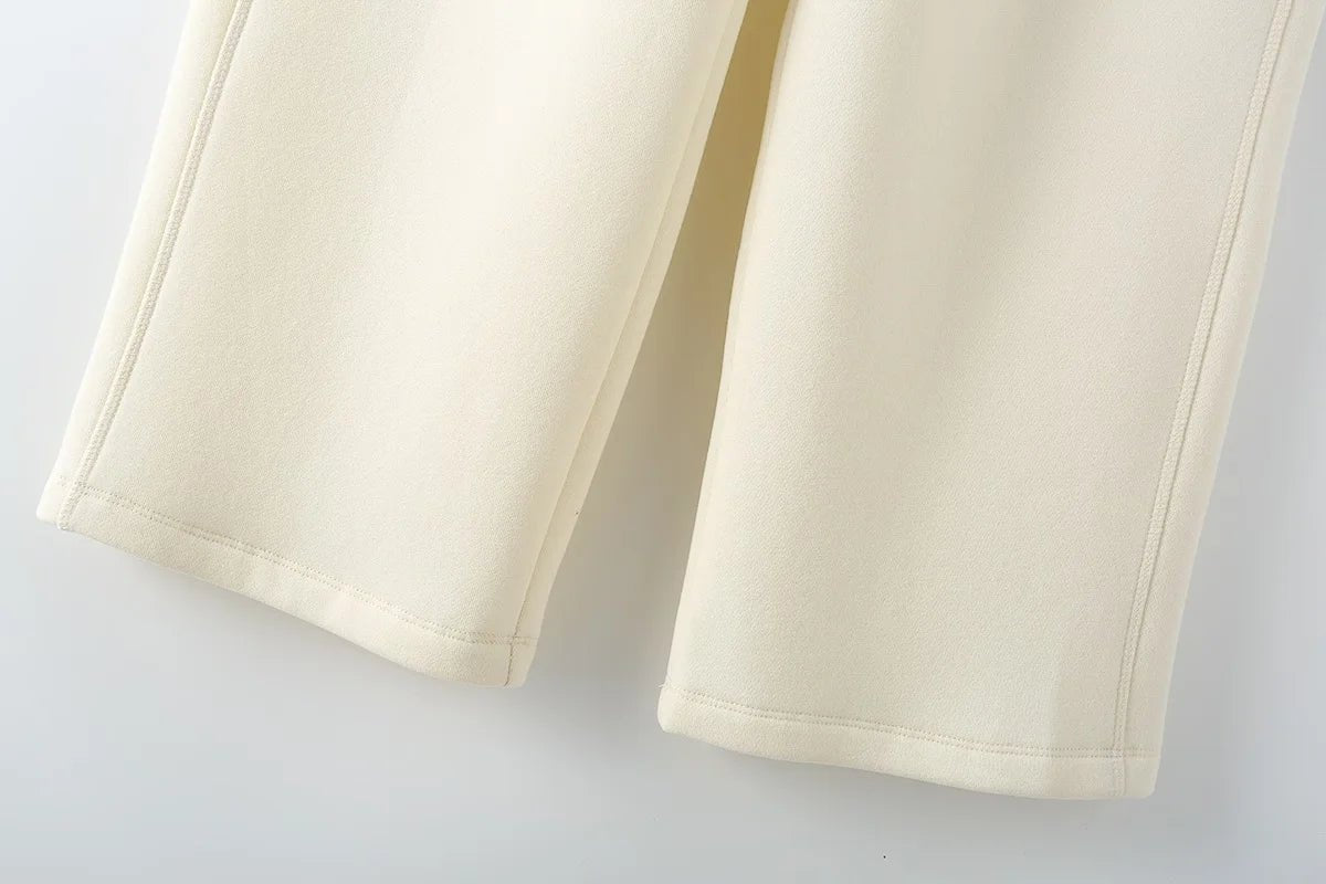 V - Neck Hoodie Wide Leg Pants Set Two Piece Fleece — Quiet Luxury Casual - BaeSprout.com