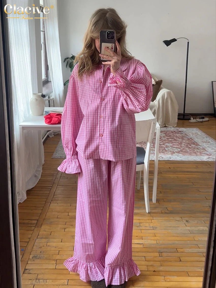 Gingham Ruffle Wide Leg Pants Set 3 Piece — Cottagecore Coquette Chic - BaeSprout.com