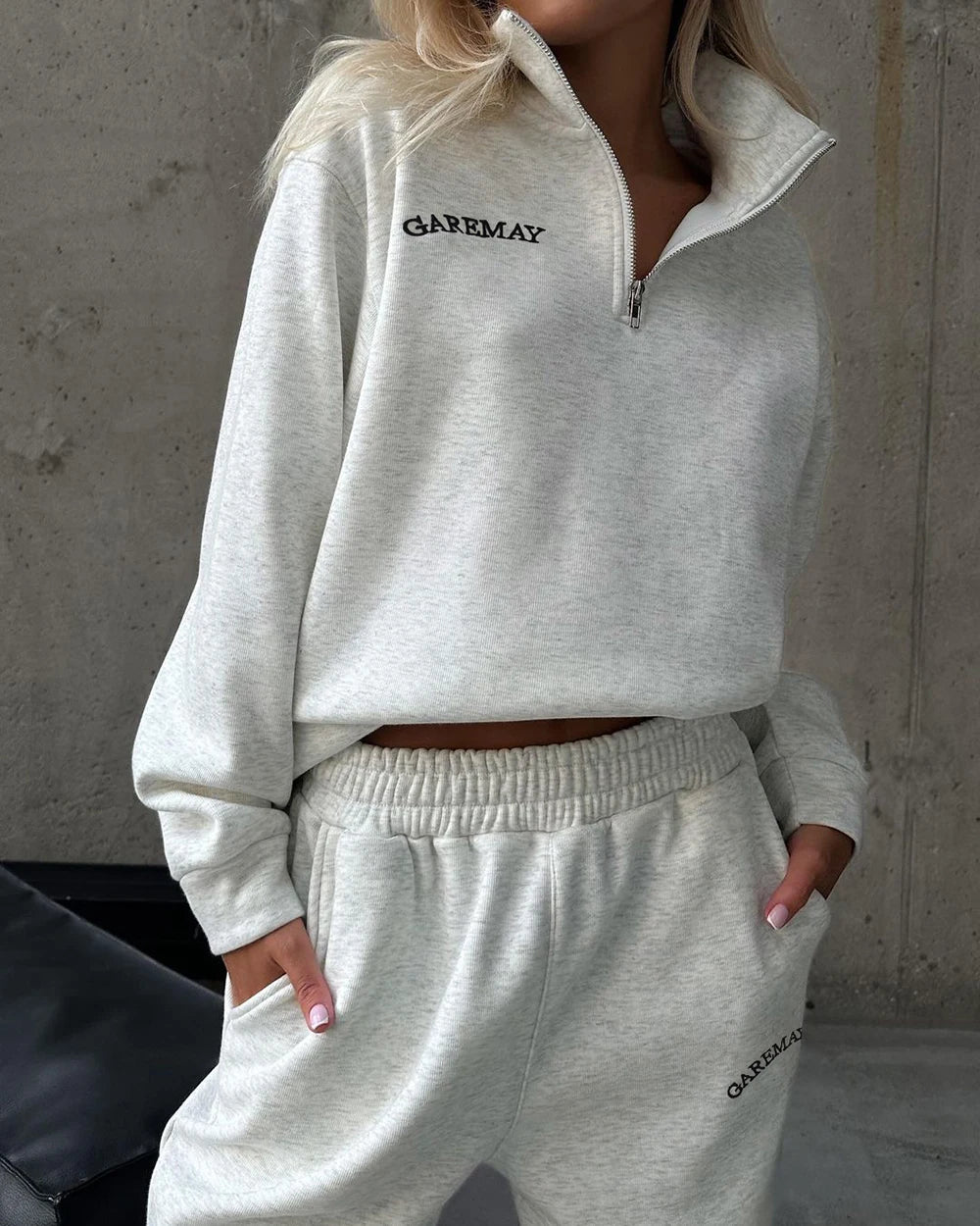 Crop Half - Zip Sweatsuit Set Two Piece Oversized — Clean Girl Loungewear - BaeSprout.com