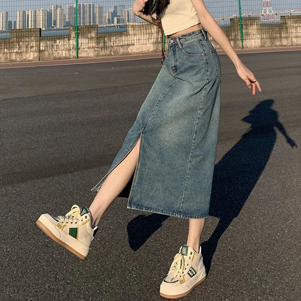 High - Waist Denim A - Line Skirt for Women - BaeSprout.com