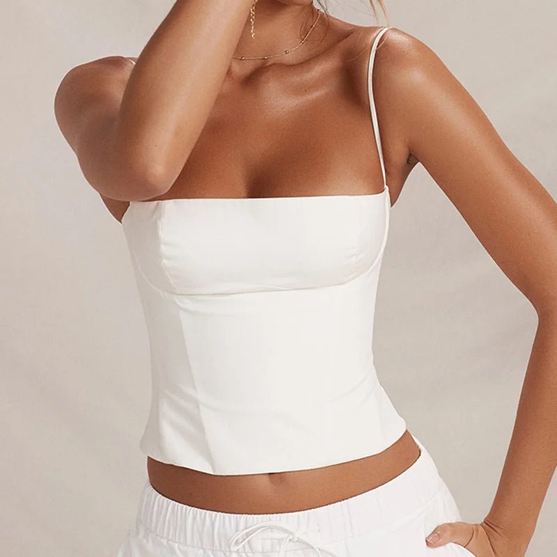 Zip - Up Bustier Crop Top with Spaghetti Straps — Y2K Club - BaeSprout.com