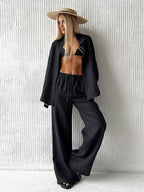 Linen Wide Leg Pants Set Two Piece Oversized Shirt — Clean Girl Beach Chic - BaeSprout.com