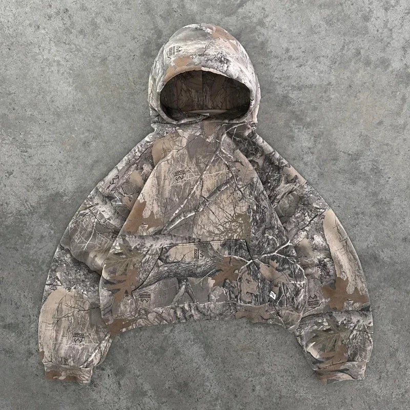 Camo Print Oversized Zip - Up Hoodie — Y2K Streetwear Everyday - BaeSprout.com