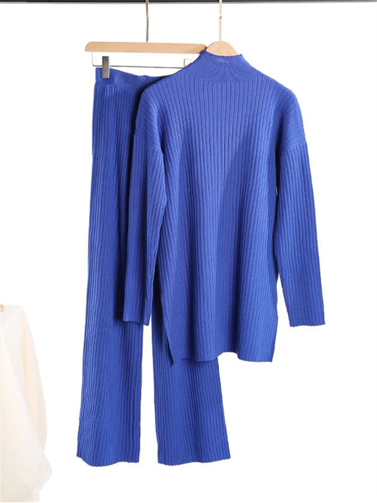 Knit Turtleneck Sweater Wide Leg Pants Set Two Piece — Quiet Luxury - BaeSprout.com