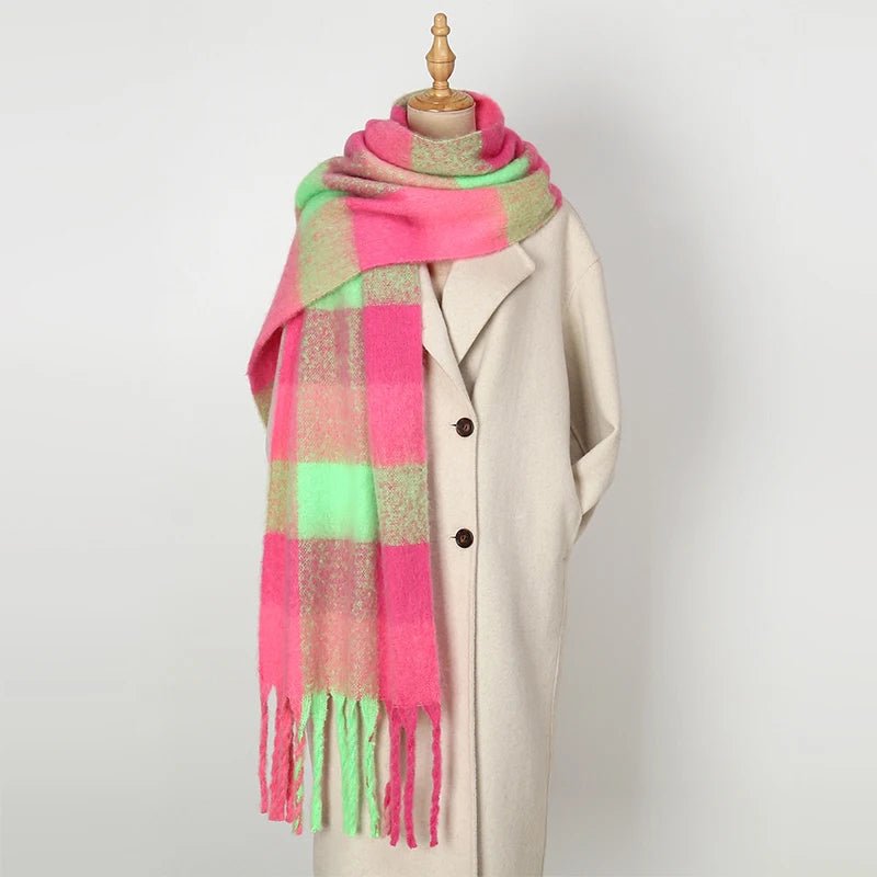 Fuzzy Color Block Tassel Scarf — Y2K Indie Winter Style - BaeSprout.com