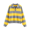 Striped Polo Collar Knit Sweater with Loose Fit — Preppy Y2K - BaeSprout.com