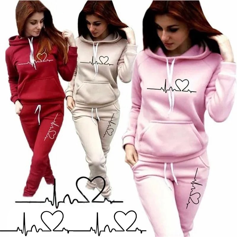 Heartbeat Graphic Hoodie Jogger Set Two Piece — Y2K Coquette Loungewear - BaeSprout.com