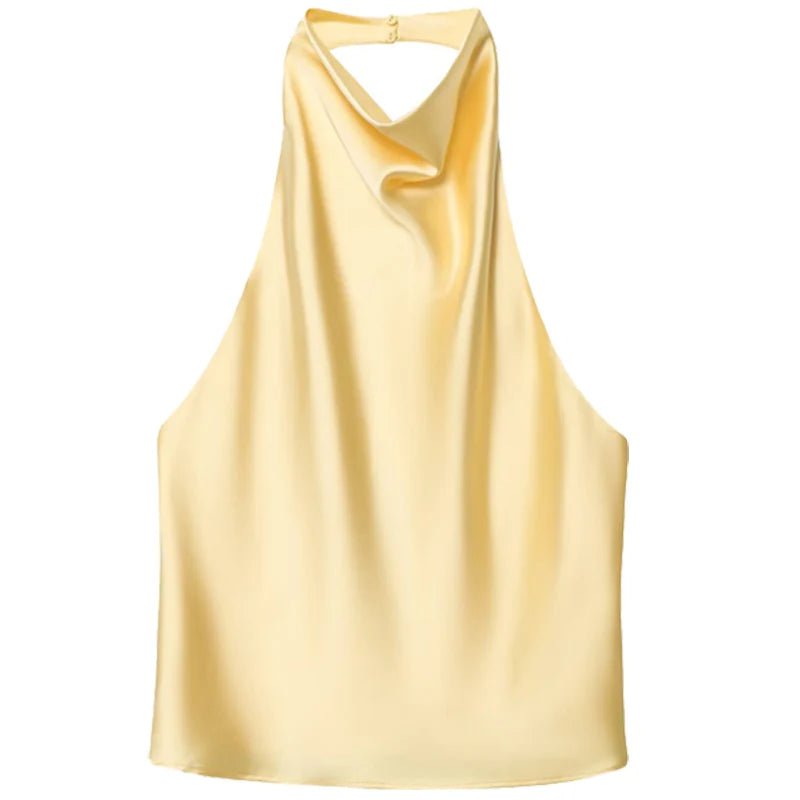 Satin Cowl Neck Halter Top with Backless Cut — Quiet Luxury Night Out - BaeSprout.com
