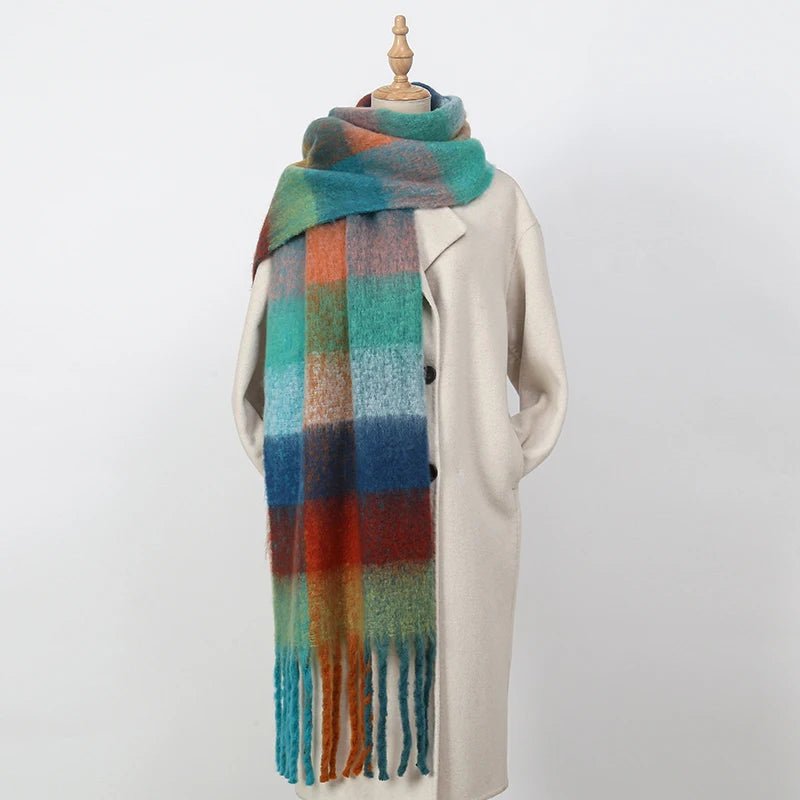 Fuzzy Color Block Tassel Scarf — Y2K Indie Winter Style - BaeSprout.com