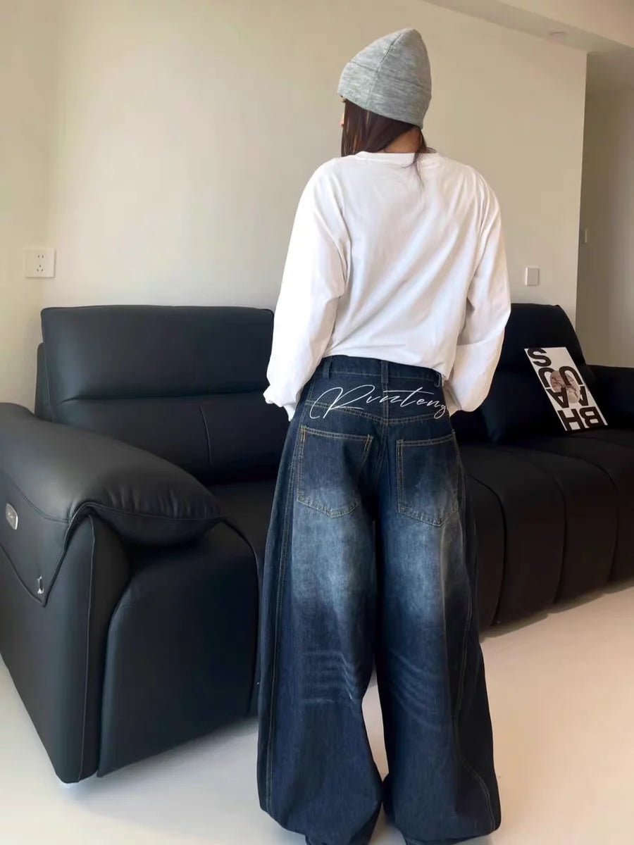 Embroidered Baggy Wide - Leg Jeans — Y2K Vintage Street - BaeSprout.com