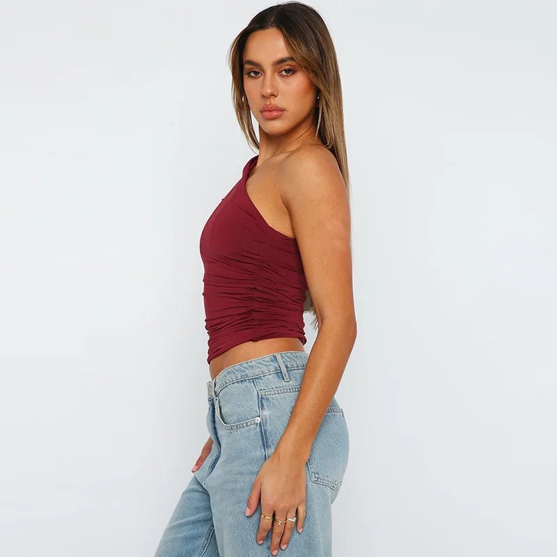 One Shoulder Crop Top Ruched Sleeveless — Y2K Baddie & Going Out - BaeSprout.com