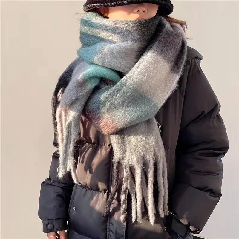 Fuzzy Color Block Tassel Scarf — Y2K Indie Winter Style - BaeSprout.com