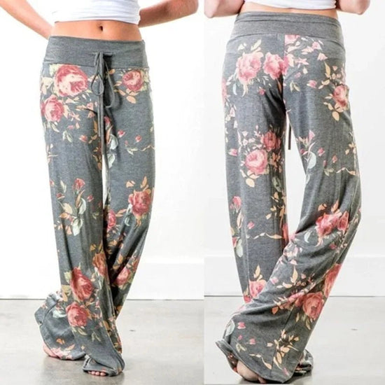 Floral Print Wide-Leg Yoga Pants Fold-Over Waist — Boho Active