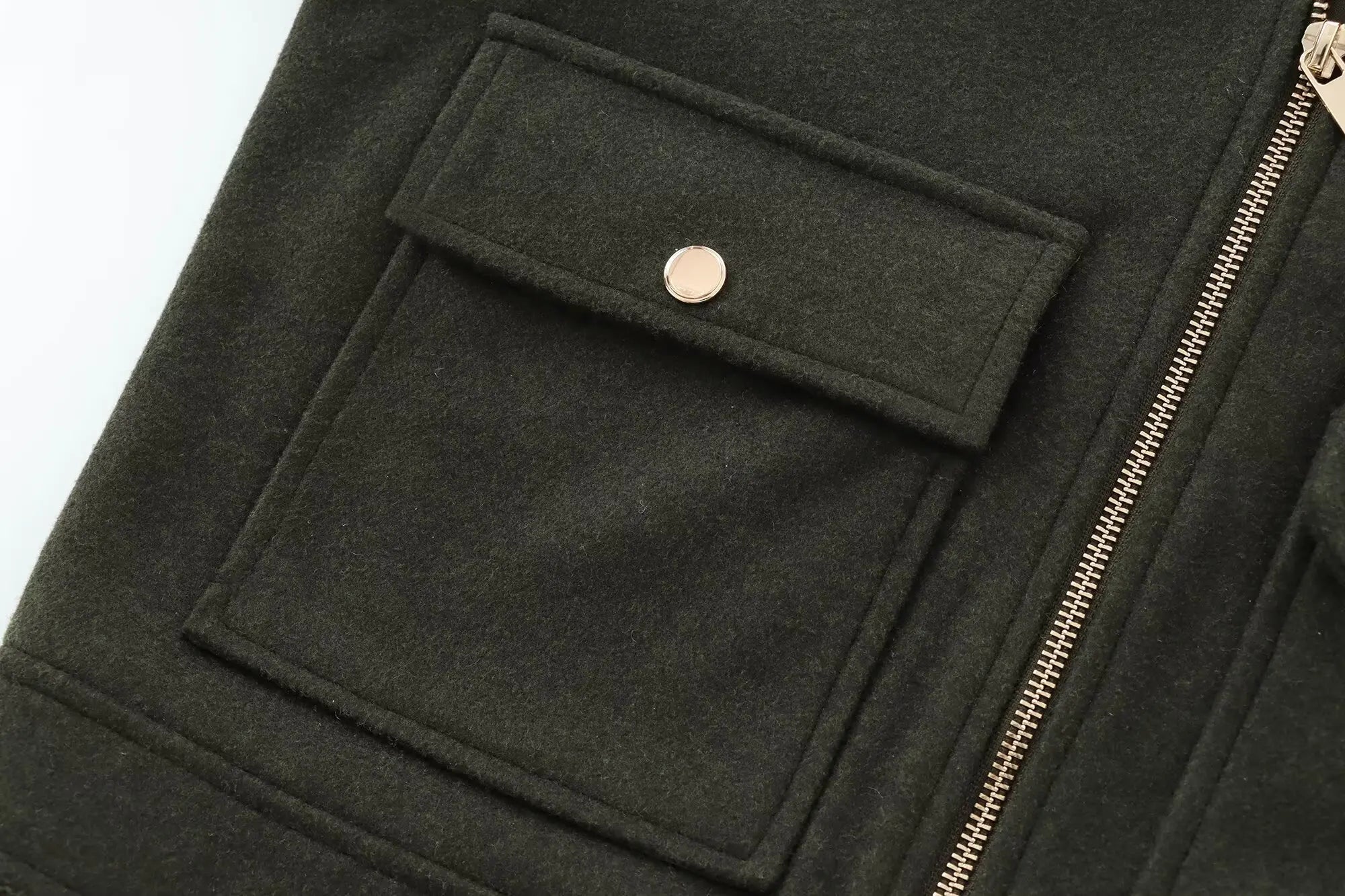 Cropped Zip - Up Jacket Collared Patch Pocket — Quiet Luxury Old Money - BaeSprout.com