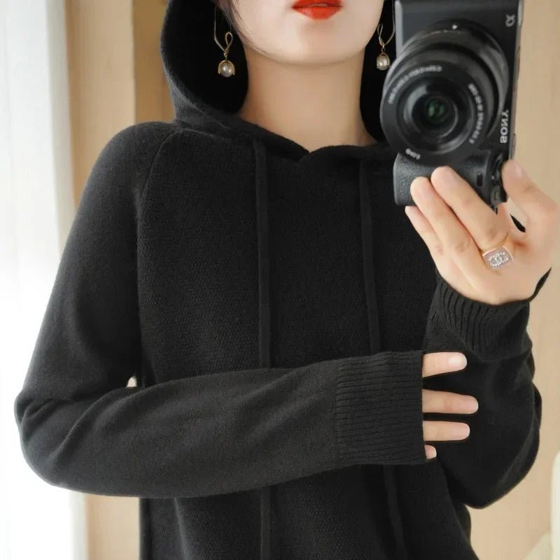 Cozy Knit Hooded Pullover Sweater with Drawstring — Casual Winter - BaeSprout.com