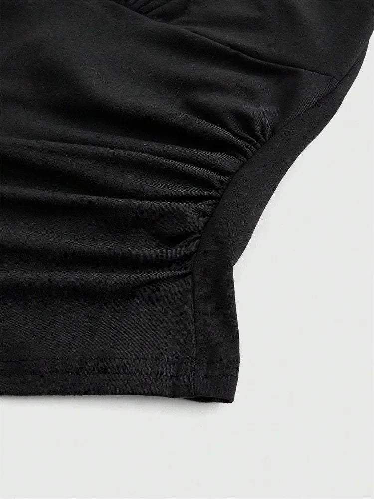 V - Neck Halter Crop Top Ruched Tie - Back Backless — Y2K Baddie Night Out - BaeSprout.com