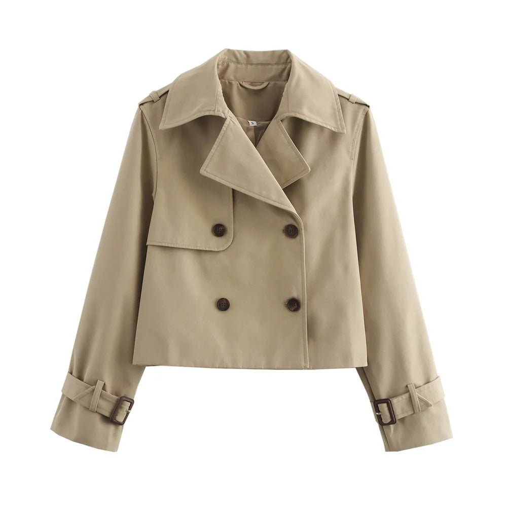 Cropped Trench Coat Double Breasted Lapel — Quiet Luxury Old Money Style - BaeSprout.com
