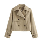 Cropped Trench Coat Double Breasted Lapel — Quiet Luxury Old Money Style - BaeSprout.com