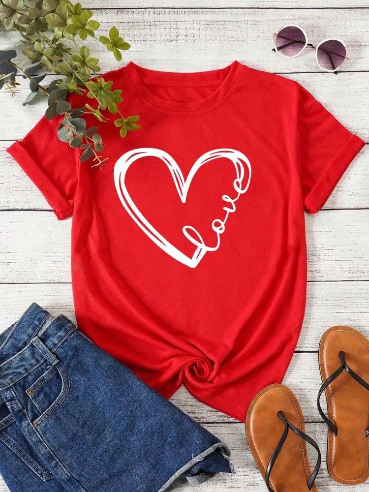 Love Heart Graphic Tee Short Sleeve Crew Neck — Indie Coquette Casual - BaeSprout.com