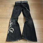 Embroidered Flare Jeans with Wide Leg — Y2K Rock Punk - BaeSprout.com