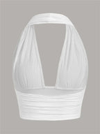 Textured Halter Crop Top Deep V - Neck Backless — Y2K Club Night Out - BaeSprout.com