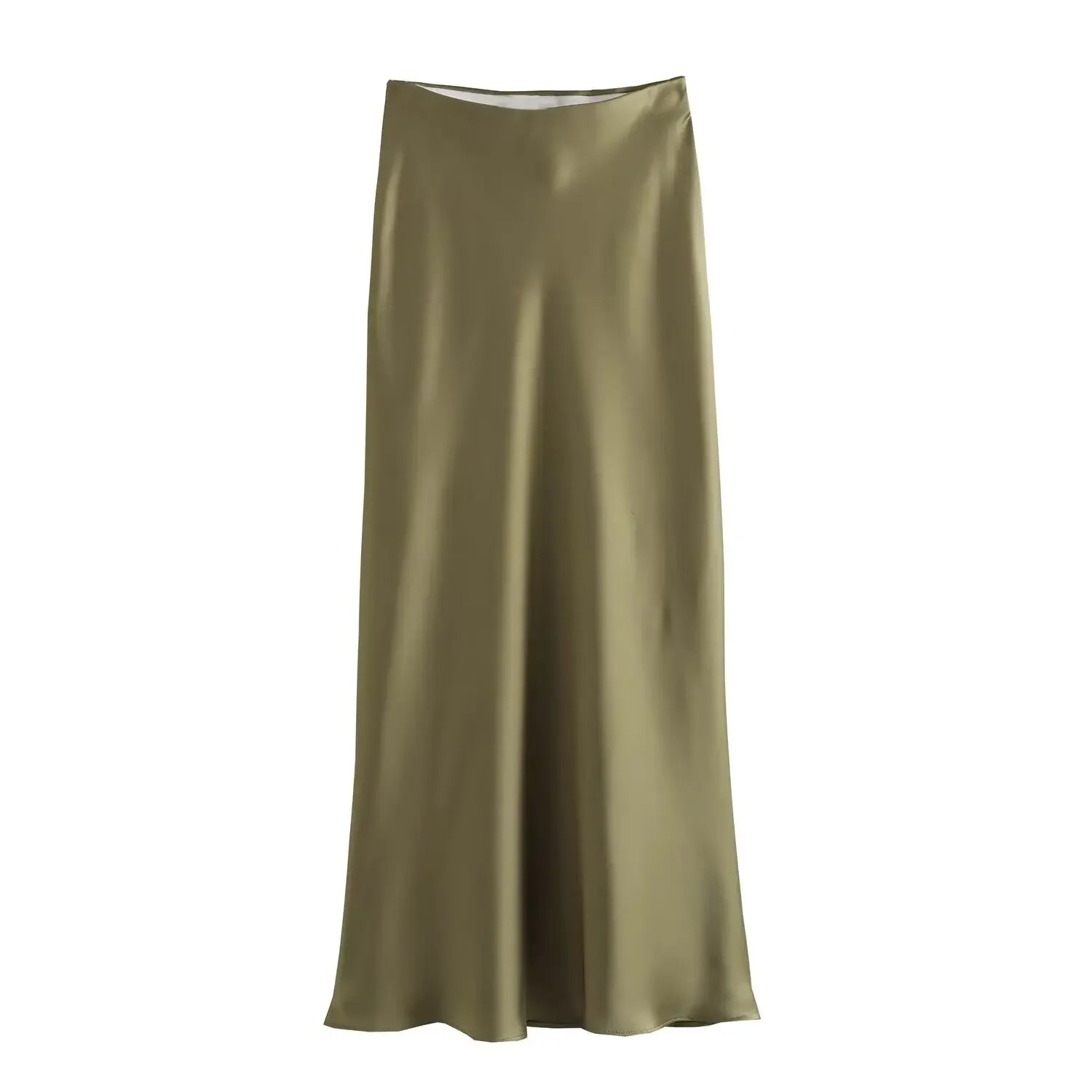 Satin Midi Skirt High Waist Flowy A - Line — Quiet Luxury Old Money Chic - BaeSprout.com